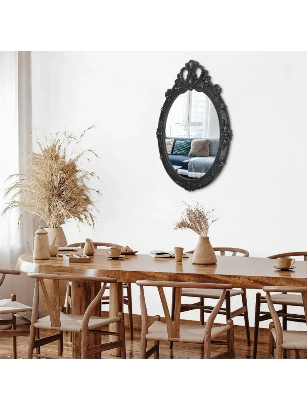 Vintage Black Oval Wall Mirror - 24